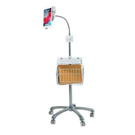 CTA Digital Gooseneck Floor Stand with VESA Plate and Basket for 7-14" Tablets
