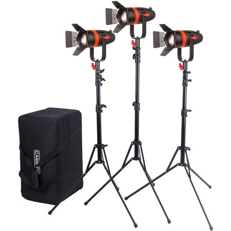 Came-TV Boltzen 55W Fresnel Focusable Daylight LED 3-Light Kit, 3x Stands & Bag