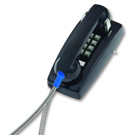 Cortelco Wall Phone with Armored Cord and Metal Cradle, Black