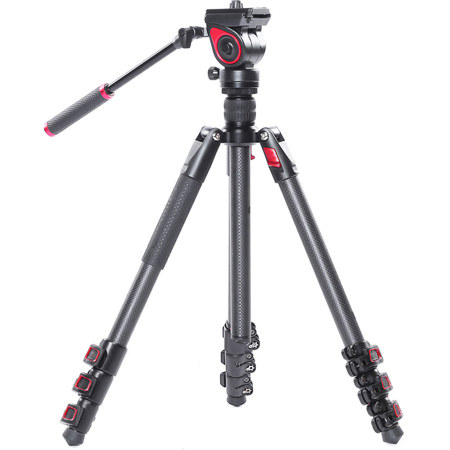 Came-TV TP-801C 4-Section Carbon Fiber Video Tripod with Fluid Head