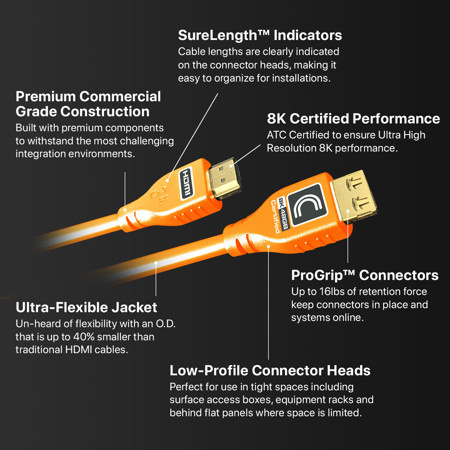 Comprehensive 3' MicroFlex Pro AV/IT Integrator 8K 48Gbps HDMI Cable, Orange