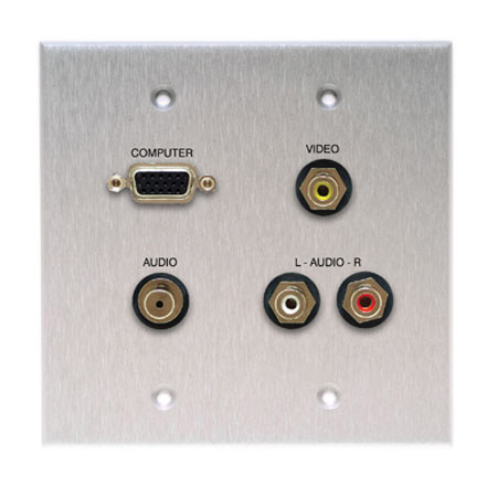 Comprehensive Double Gang Wallplate, VGA, Stereo Mini, 3RCA, Stainless White