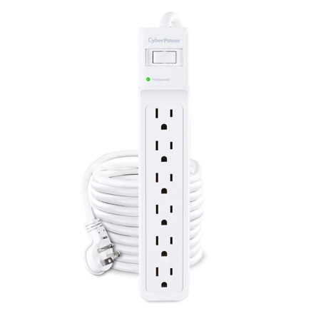 CyberPower B625 6-Outlet Surge Protector with 25' Cord, White