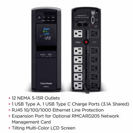 CyberPower PFC Sinewave Computer Battery Backup,1500VA 1000W UPS