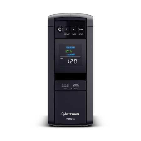 CyberPower CP1000PFCLCDTAA 1000VA/600W PFC Sinewave LCD Mini-Tower UPS System, TAA Compliant, Black