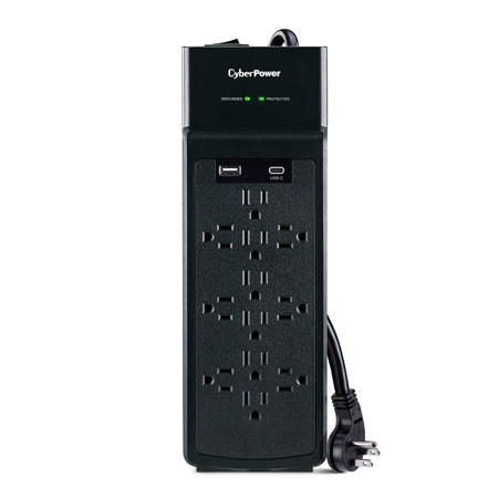 CyberPower CSP1206UC 12-Outlet Home/Office Surge Protector with USB-A and USB-C Port, Black