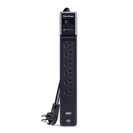 CyberPower CSP604UC 6-Outlet Home/Office Surge Protector with USB-A and USB-C Port, Black