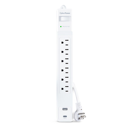 CyberPower CSP604UCW 6-Outlet Surge Protector with USB-A and USB-C Port, White