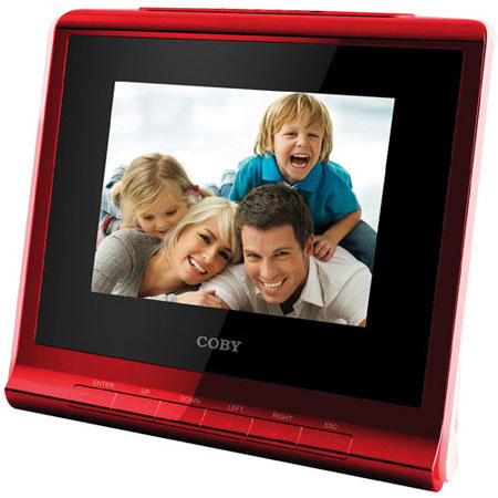 Coby DP356 3.5in Digital Photo Frame, Alarm Clock, Red