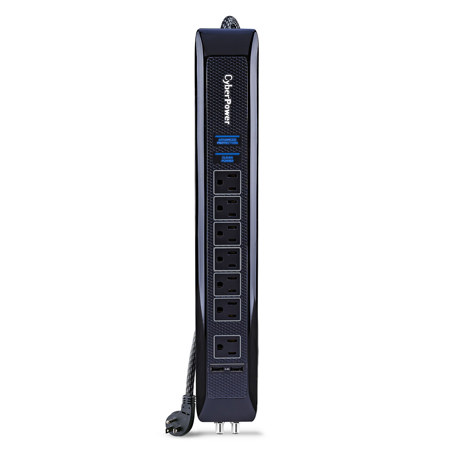 CyberPower HT706UC 7-Outlet Surge Protector with 6' Cord, Black