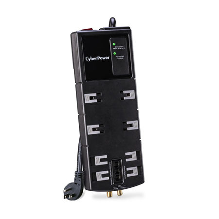 CyberPower HT812TC 6-Outlet Essential Surge Protector with 12' Power Cord, Black