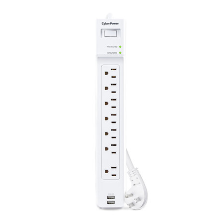 CyberPower P704URC1 7-Outlet Surge Protector with 2x USB-A Port, White