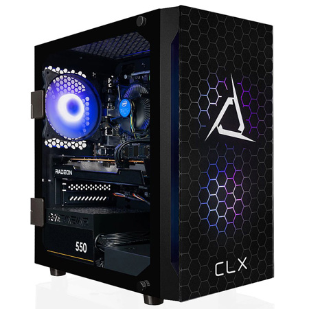 CLX SET Gaming Desktop Computer, i3-10100F, 8GB, 500GB, RX 6500 XT, W11H, Black