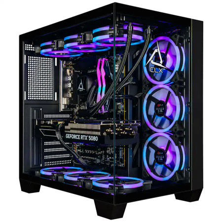 CLX SET Liquid Cooled Gaming Desktop Computer, Intel Core Ultra 9 285K 3.7GHz, 32GB RAM, 2TB SSD, NVIDIA GeForce RTX 5080 16GB, Windows 11 Home, Black