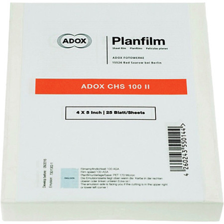 Adox CHS 100 II 4x5" Black and White Negative Film, 25 Sheets
