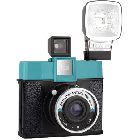 Lomography Diana Instant Square Camera with Flash, 75mm Lens, Blue and Black