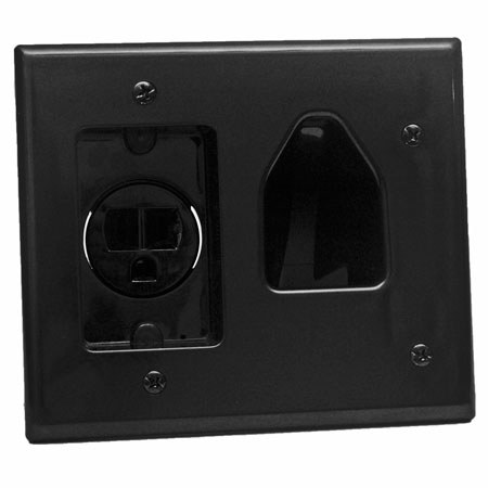 DataComm Electronics Patented Low Voltage Cable Plate with Recessed Power, Black