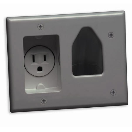 DataComm Electronics Patented Low Voltage Cable Plate with Recessed Power, Gray