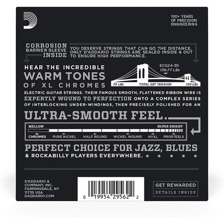 D'Addario ECG24 XL Chromes Guitar Strings Set, Jazz Light, 11-50 Gauge, 3-Pack