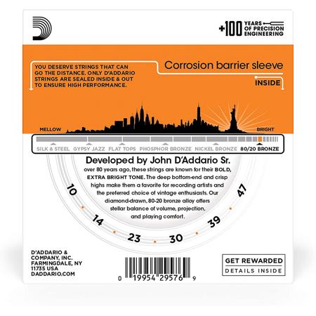 D'Addario EJ10 80/20 Bronze Acoustic Guitar Strings Set, Extra Light, 3-Pack