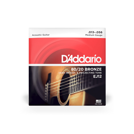 D'Addario 80/20 Bronze Acoustic Guitar Strings, Set of 6 Strings Medium .013-.056