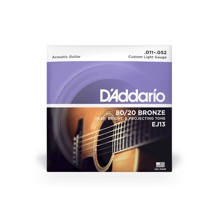 D'Addario 80/20 Bronze Acoustic Guitar Strings, Set of 6 Strings Custom Light .011-.052