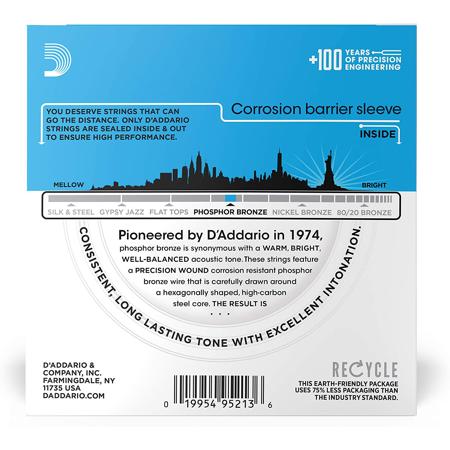 D'Addario EJ16 Phosphor Bronze Acoustic Guitar Strings Set, Light, 10-Pack