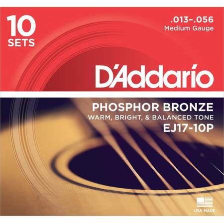 D'Addario EJ17 Phosphor Bronze Acoustic Guitar Strings Set, Medium, 10-Pack