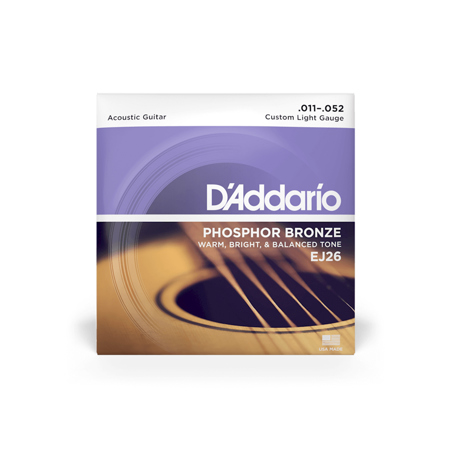 D'Addario Phosphor Bronze Acoustic Guitar Strings, Set of 6 Strings Custom Light .011-.052