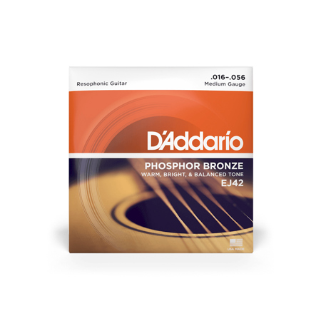 D'Addario EJ42 Phosphor Bronze Resophonic Guitar Strings, 16-56,Set of 6 Strings