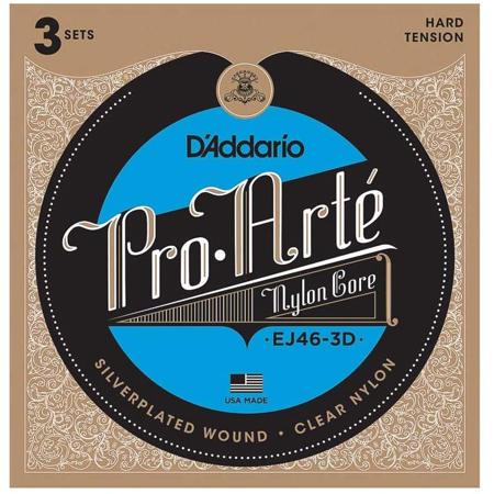 D'Addario EJ46 Pro-Arte Nylon Core Guitar Strings Set, Hard Tension, 3-Pack