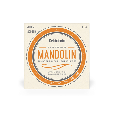 D'Addario EJ74 Phosphor Bronze Mandolin Strings, Medium, 11-40, Set of 8 Strings