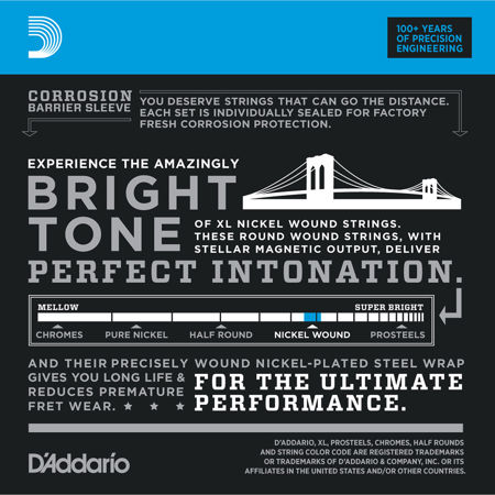 D'Addario EXL110 XL Nickel Wound Electric Guitar Strings Set, Light, 10-Pack