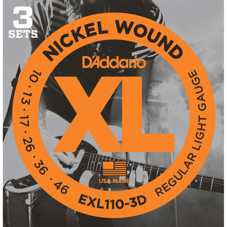 D'Addario EXL110 XL Nickel Wound Electric Guitar Strings Set, Regular Light, 10-46 Gauge, 3-Pack