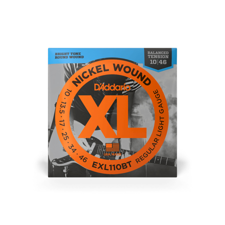 D'Addario EXL110BT XL Nickel Wound Electric Guitar Strings, Regular Light, Balanced Tension, 10-46 Gauge, Set of 6 Strings