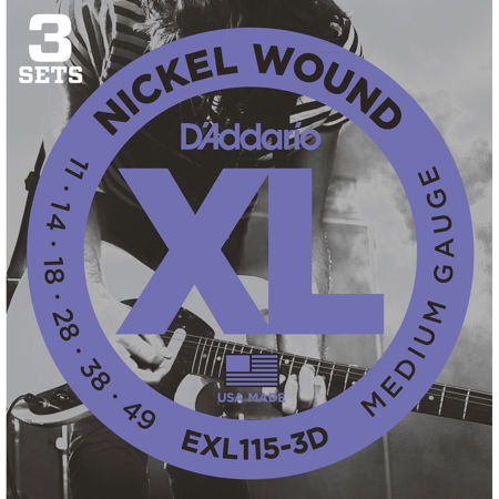 D'Addario EXL115 XL Nickel Wound Electric Guitar Strings Set, Medium, 3-Pack