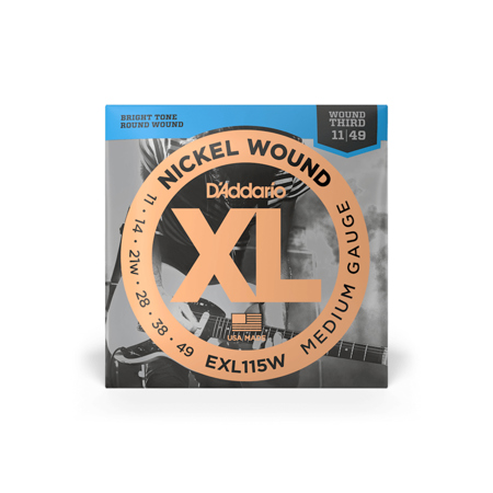 D'Addario EXL115W XL Nickel Wound Electric Guitar Strings,11-49,Set of 6 Strings