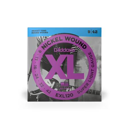 D'Addario XL Nickel Wound Electric Guitar Strings, Set of 6 Strings Super Light .009-.042