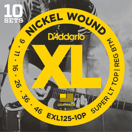 D'Addario EXL125 XL Nickel Wound Electric Guitar Strings Set, Super Light Top/Regular Bottom, 09-46 Gauge, 10-Pack