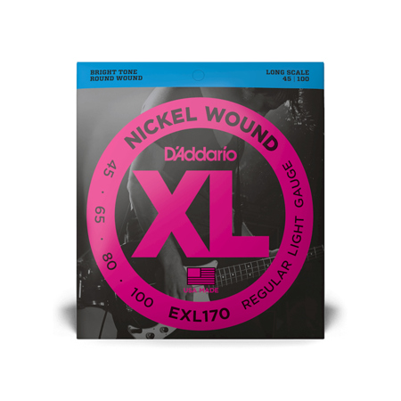 D'Addario EXL170 XL Nickel Wound Bass Guitar Strings, Regular Light, 45-100 Gauge, Set of 4 Strings