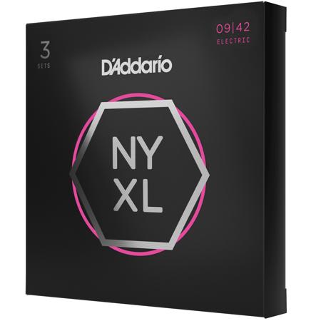 D'Addario NYXL0942 NYXL Nickel Wound Electric Guitar String Set, Super Light, 9-42 Gauge, 3-Pack