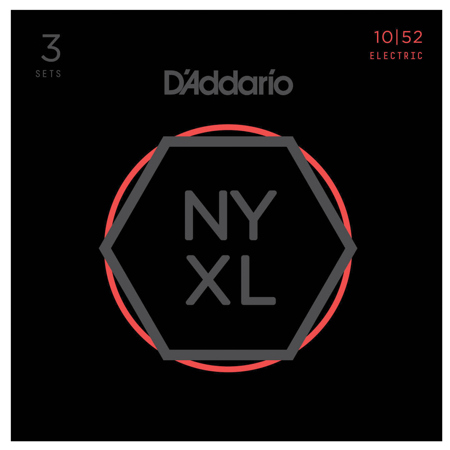 D'Addario NYXL1052 NYXL Nickel Wound Electric Guitar String Set, 10-52, 3-Pack