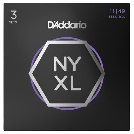 D'Addario NYXL1149 NYXL Nickel Wound Electric Guitar String Set, Medium, 11-49 Gauge, 3-Pack
