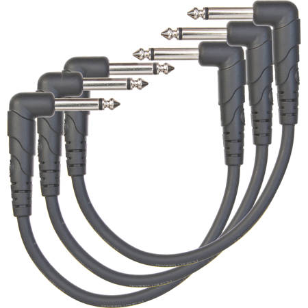 D'Addario Classic Series 6" 1/4" TS Male Right Angle to 1/4" TS Male Right Angle Patch Cable, 3-Pack