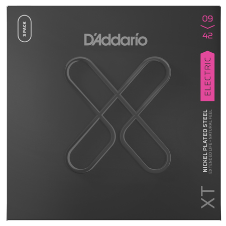 D'Addario XTE0942 XT Nickel Wound Electric Guitar String Set, 9-42, 3-Pack
