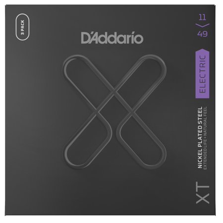 D'Addario XTE1149 XT Nickel Wound Electric Guitar String Set, Medium, 11-49 Gauge, 3-Pack