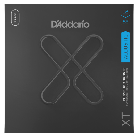 D'Addario XTAPB1253 XT Phosphor Bronze Acoustic Guitar String Set, Light, 12-53 Gauge, 3-Pack