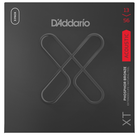 D'Addario XTAPB1356 XT Phosphor Bronze Acoustic Guitar String Set, 13-56, 3-Pack