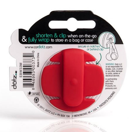 Dotz Earbud Wrap for Cord and Cable Management, Red
