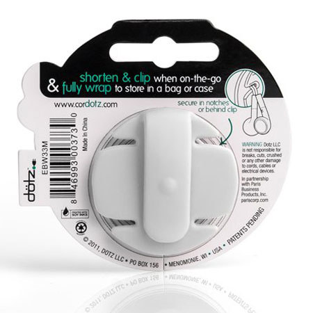 Dotz Earbud Wrap for Cord and Cable Management, White
